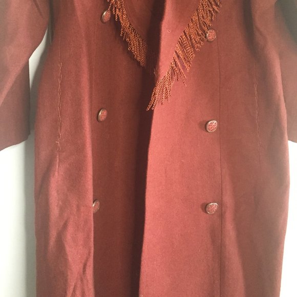 VINTAGE KWUNYAT EXCLUSIVE TRENCH WOOL FRINGE COATS SIZE 11 - Picture 4 of 7